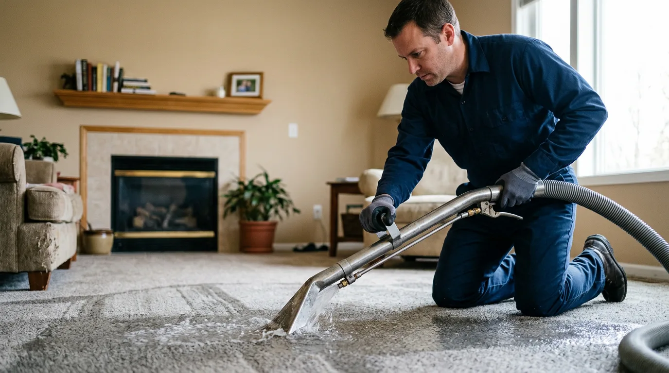 Water damage restoration technician working near Kilbourne, IL